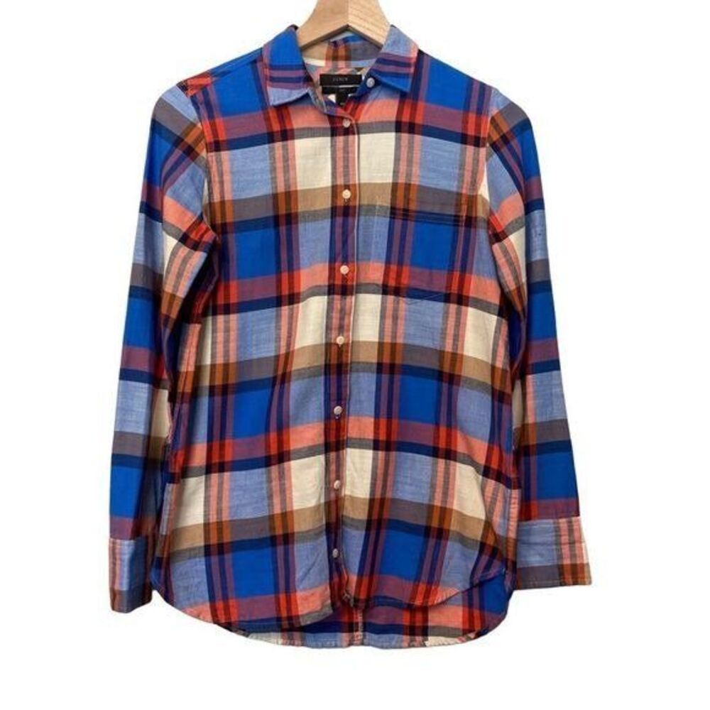 J. Crew Boy Fit Extra Extra Small Size 00 Blue Pink Plaid Button Down Shirt